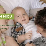 Parents in NICU care holding premature baby in neonatal intensive care unit showing parental involvement and bonding