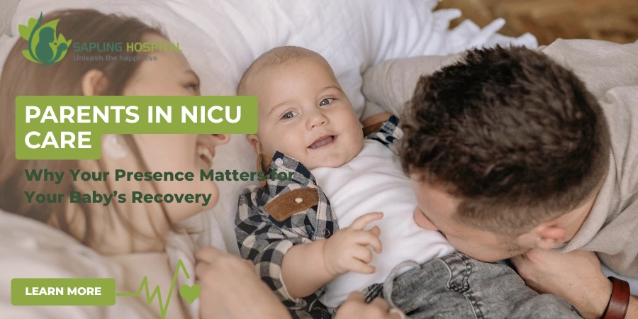 Parents in NICU care holding premature baby in neonatal intensive care unit showing parental involvement and bonding